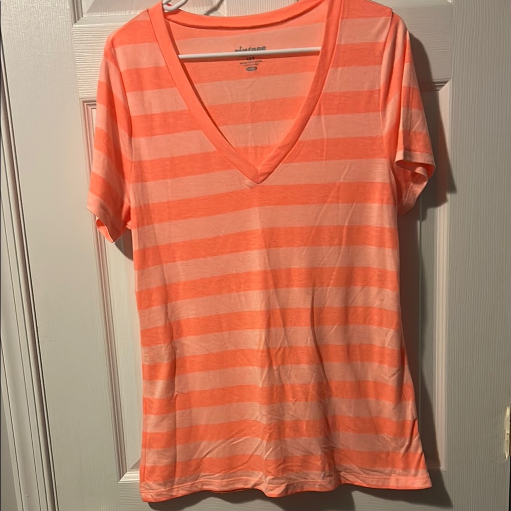 Women's Striped V-Neck Top - Orange